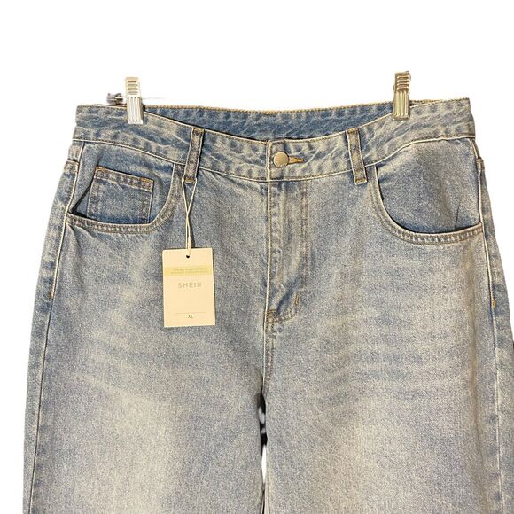 NWT Shein Wide Leg Jeans Women's Size‎ 12 Blue Denim Retro Straight Casual - Picture 10 of 11